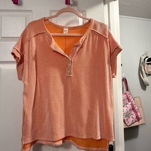 7th Ray Orange Textured Blouse with Button Accents